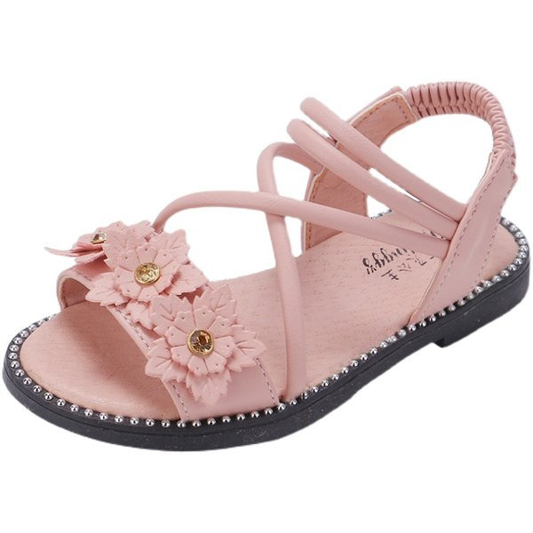 Meitenēm piemērotas bērnu mākslīgās ādas sandales ar ziediem
