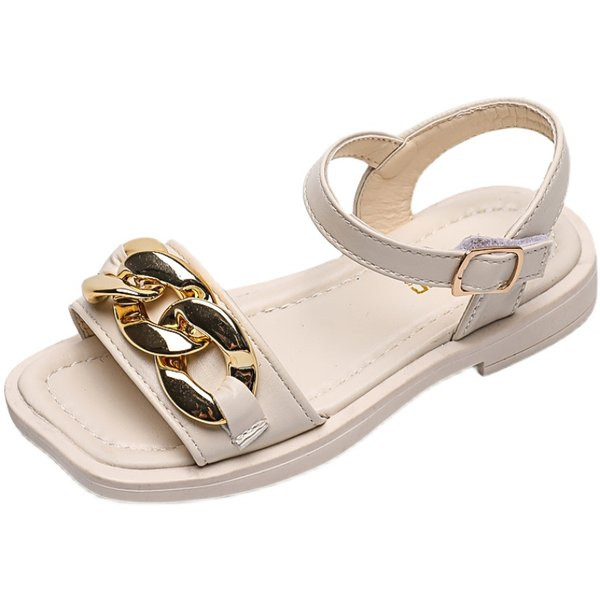 Bērnu ādas sandales ar metāla sprādzi divās krāsās