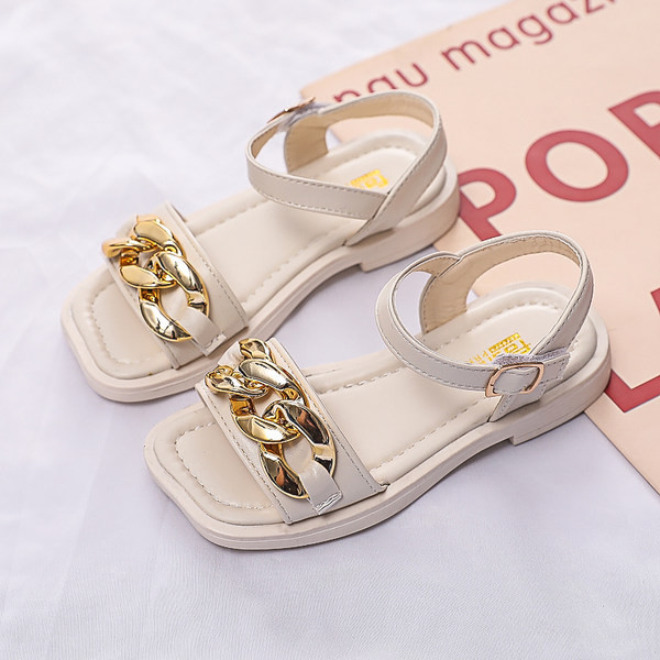 Bērnu ādas sandales ar metāla sprādzi divās krāsās