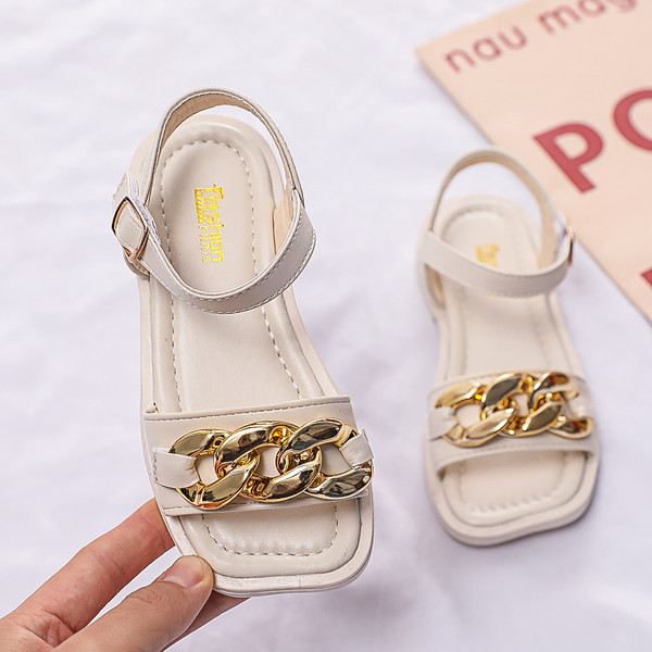 Bērnu ādas sandales ar metāla sprādzi divās krāsās