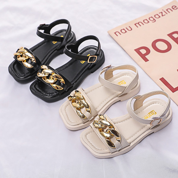 Bērnu ādas sandales ar metāla sprādzi divās krāsās