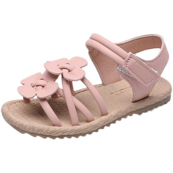 Bērnu sandales ar ziediem rozā un bēšā krāsā