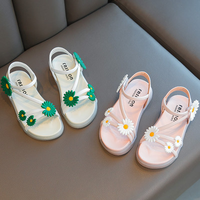 Ikdienas bērnu ādas sandales ar 3D ziedu elementu