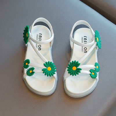 Ikdienas bērnu ādas sandales ar 3D ziedu elementu