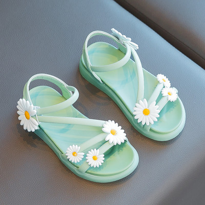 Ikdienas bērnu ādas sandales ar 3D ziedu elementu