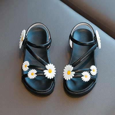 Ikdienas bērnu ādas sandales ar 3D ziedu elementu