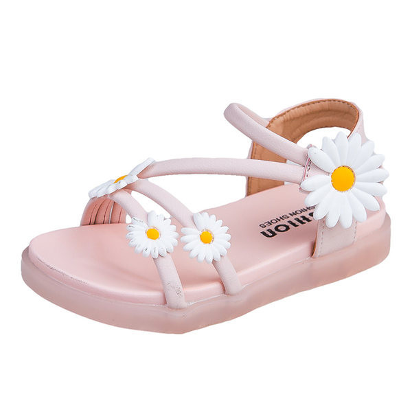 Ikdienas bērnu ādas sandales ar 3D ziedu elementu