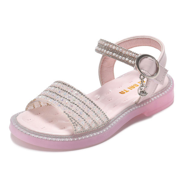 Bērnu sandales ar pērļu un sprādzes rotājumu