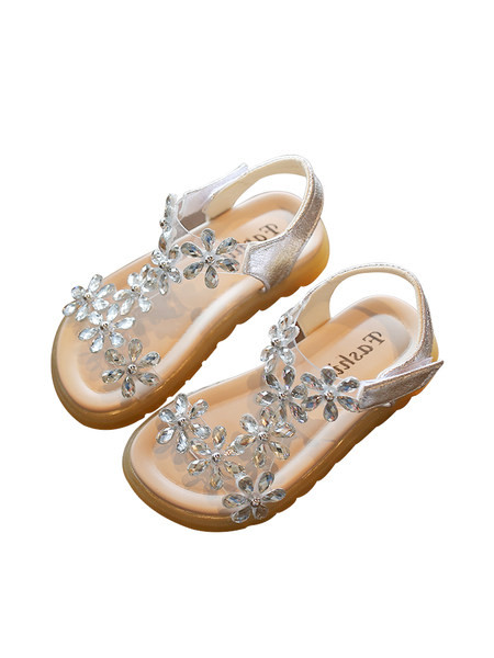 Bērnu sandales ar velcro plakanu zoli un akmeņiem