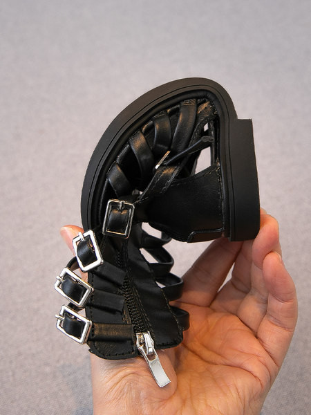 Jauns bērnu mākslīgās ādas sandaļu modelis ar rāvējslēdzēju meitenēm