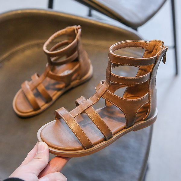 Bērnu sandales ar ādas lencēm un rāvējslēdzēju