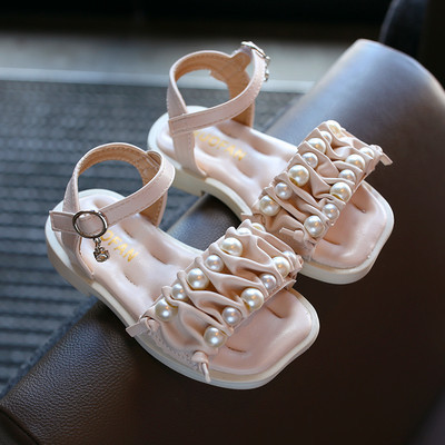 Детски квадратни сандали с  велкро закопчаване и перли