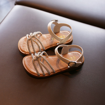 Ежедневни сандали с велкро закопчаване и камъни за момичета 