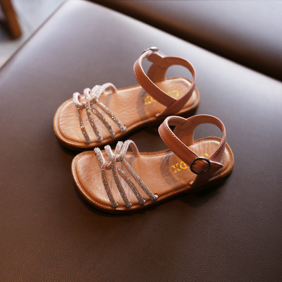 Ежедневни сандали с велкро закопчаване и камъни за момичета 