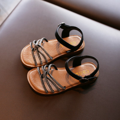 Ежедневни сандали с велкро закопчаване и камъни за момичета 