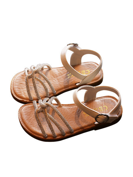 Ежедневни сандали с велкро закопчаване и камъни за момичета 