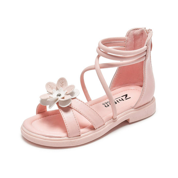 Кожени сандали с 3D цвете и цип