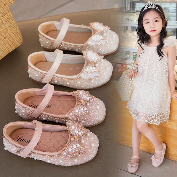 Ежедневни детски обувки с перли и панделка 