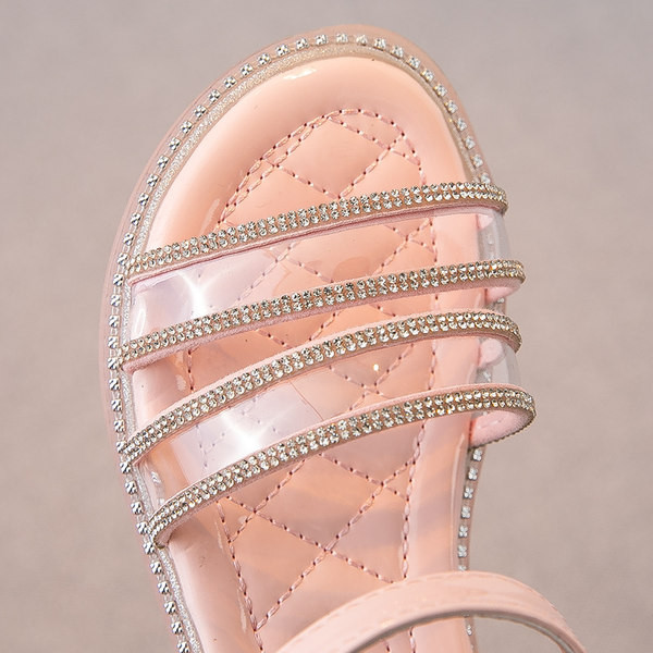 Ежедневни детски сандали с равна подметка и камъни