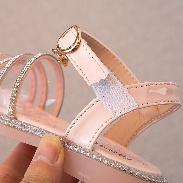 Ежедневни детски сандали с равна подметка и камъни