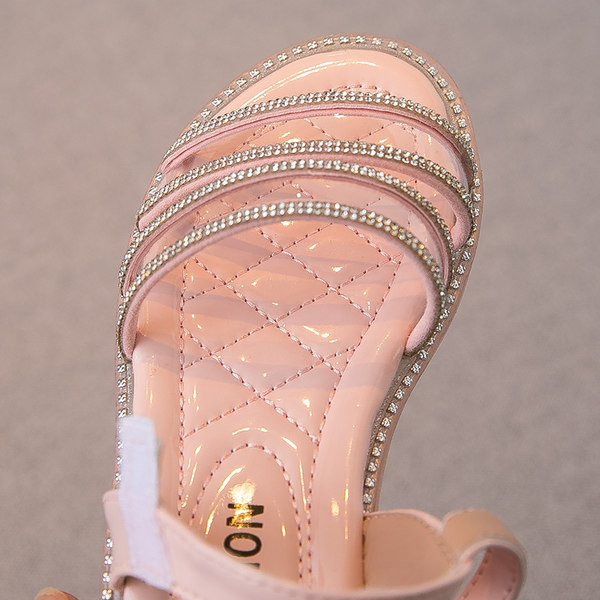 Ежедневни детски сандали с равна подметка и камъни