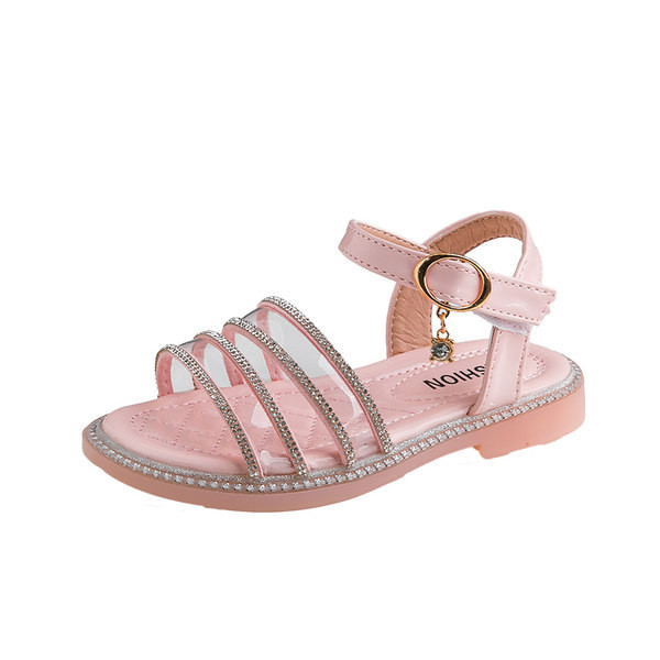 Ежедневни детски сандали с равна подметка и камъни