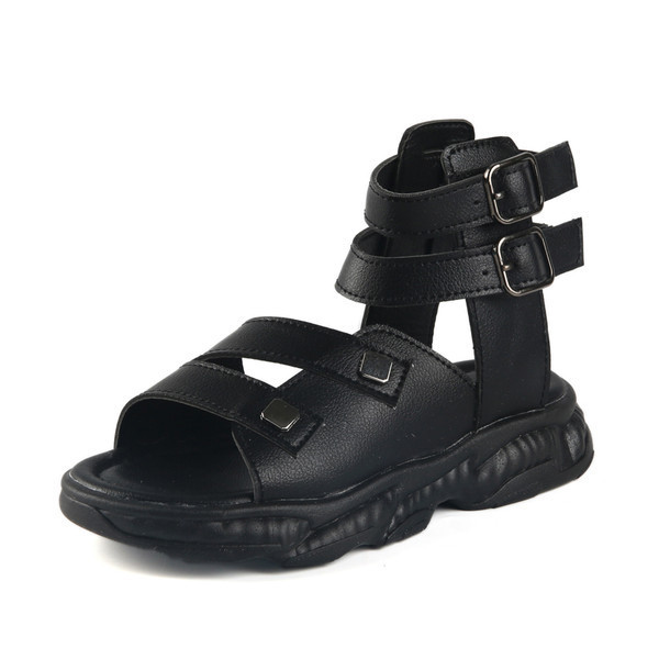 Детски кожени сандали с катарама в бял и черен цвят 