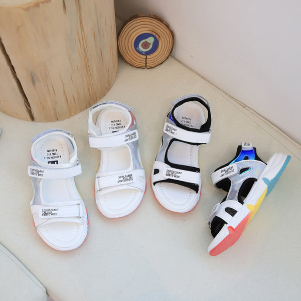 Детски сандали с велкро лепенки и надписи в три цвята