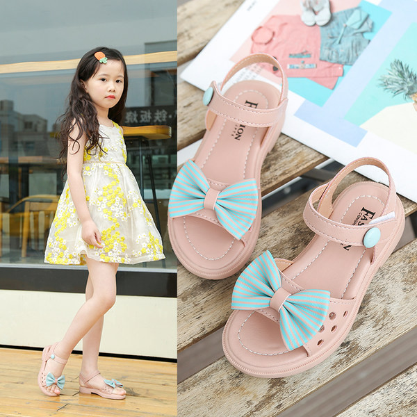 Детски сандали от еко кожа с панделка - в два цвята