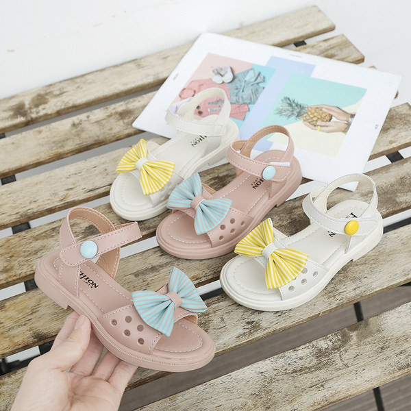 Детски сандали от еко кожа с панделка - в два цвята