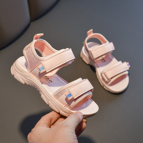 Ежедневни детски сандали  с лепенки и равна подметка 