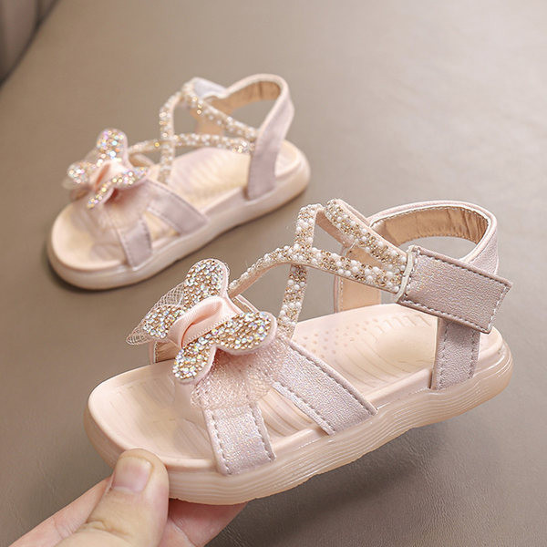 Детски сандали с декорация перли и лепенка