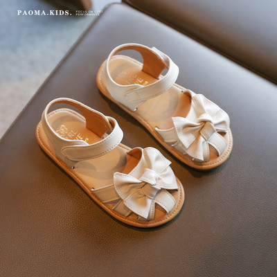 Ежедневни сандали от еко кожа с панделка и велкро закопчаване 