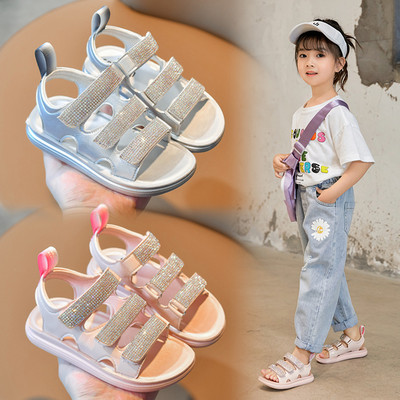 Детски сандали за момичета с камъни и лепенки