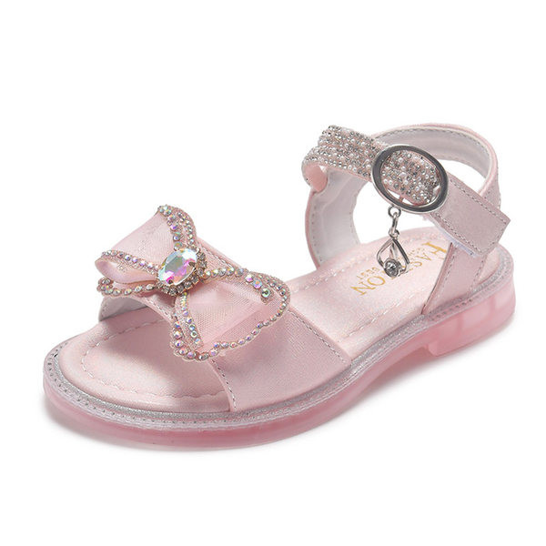 Детски сандали за момичета с камъни и панделка