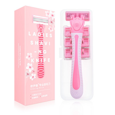 Mėlynos ir rožinės spalvos moteriškas skustuvas