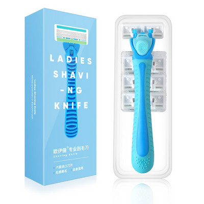 Mėlynos ir rožinės spalvos moteriškas skustuvas