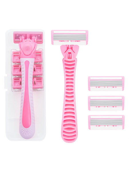 Mėlynos ir rožinės spalvos moteriškas skustuvas