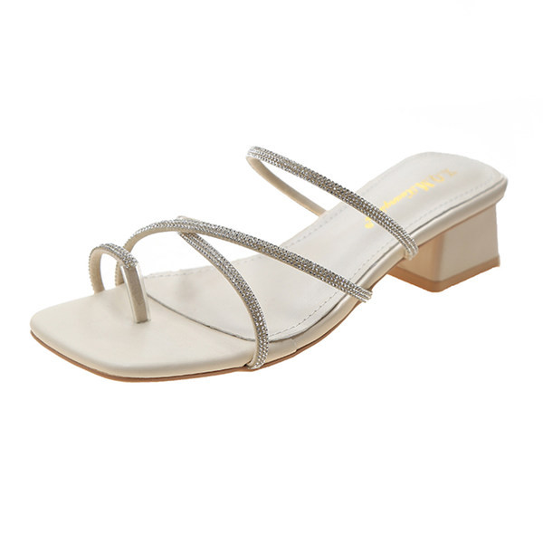 Sieviešu ikdienas čības ar zemu biezu papēdi un dekorācijas akmeņiem