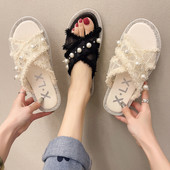 Modernas sieviešu čības ar pērlēm un plakanu zoli trīs krāsās