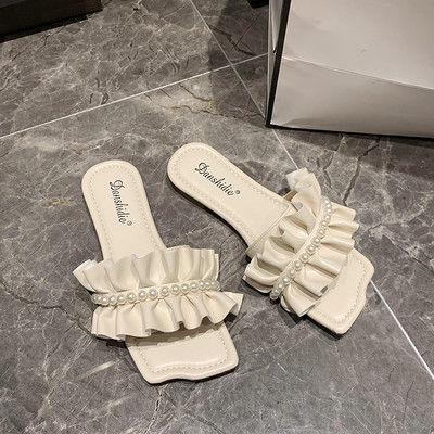 Modernas sieviešu čības no eko ādas ar pērlēm trīs krāsās