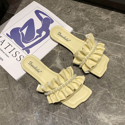 Modernas sieviešu čības no eko ādas ar pērlēm trīs krāsās