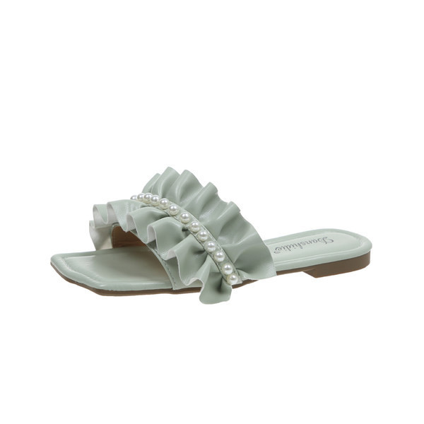 Modernas sieviešu čības no eko ādas ar pērlēm trīs krāsās