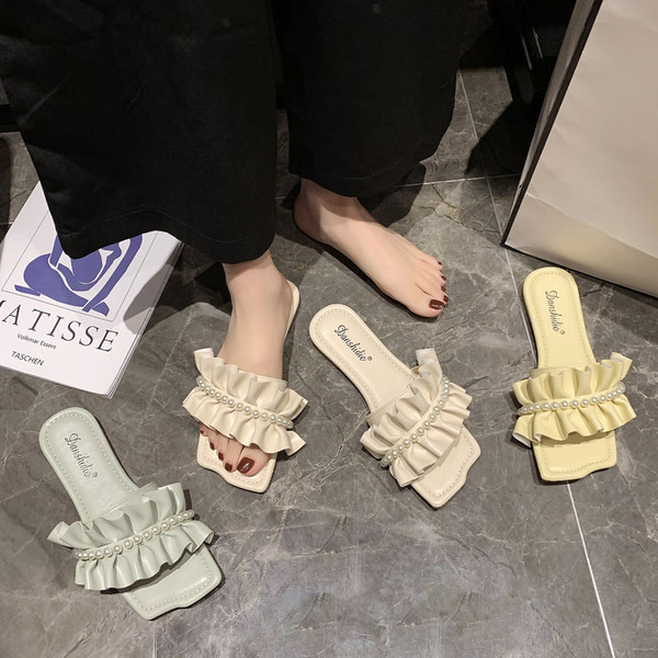 Modernas sieviešu čības no eko ādas ar pērlēm trīs krāsās