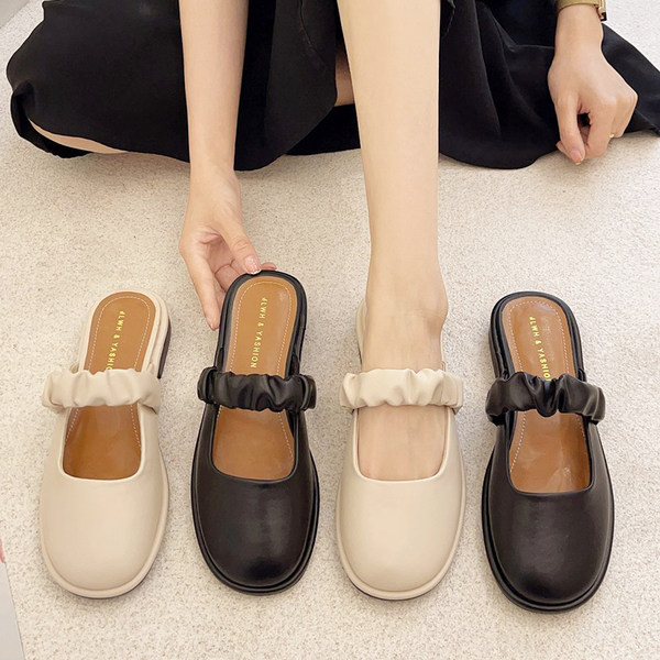 Slēgtas čības no eko ādas, noapaļots modelis