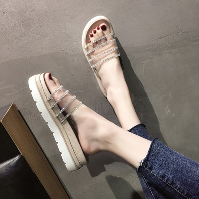 Παντόφλες casual γυναίκες με λουρί σιλικόνης και διακοσμητικές πέτρες