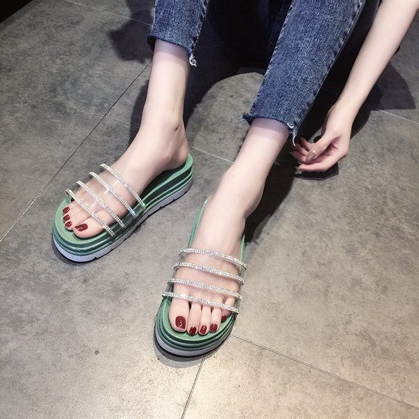 Παντόφλες casual γυναίκες με λουρί σιλικόνης και διακοσμητικές πέτρες