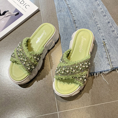 Ikdienas sieviešu čības ar 5 cm zoli un pērlēm