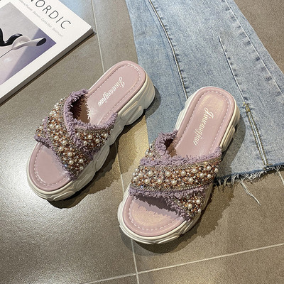 Ikdienas sieviešu čības ar 5 cm zoli un pērlēm