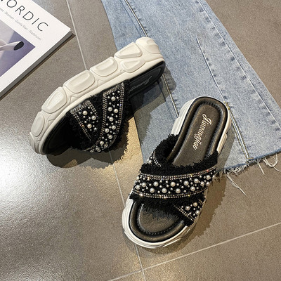 Ikdienas sieviešu čības ar 5 cm zoli un pērlēm